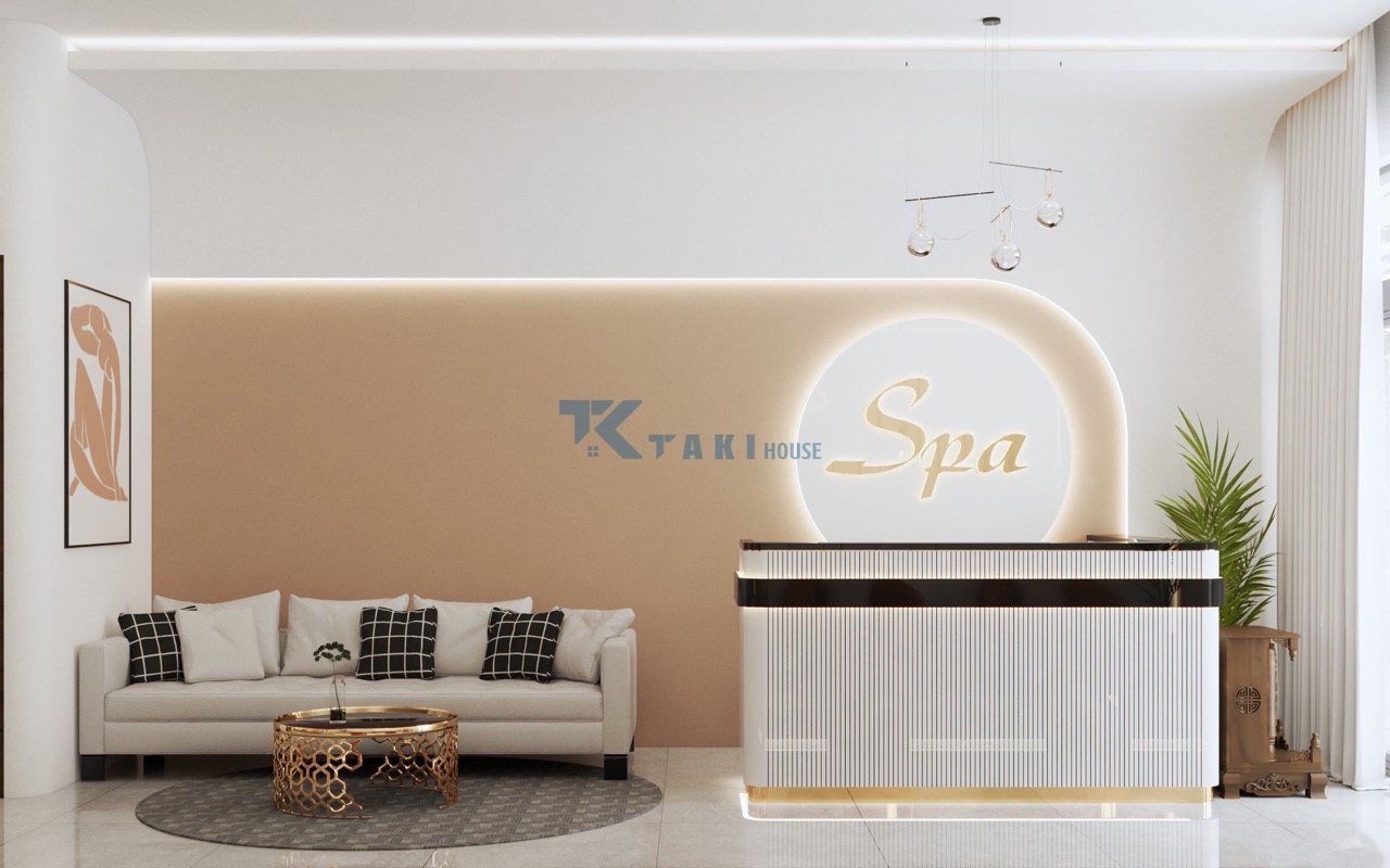 nha-pho-3-tang-vua-o-vua-lam-spa Khu vực lễ tân và sảnh đón khách spa trong nhà phố 3 tầng hiện đại