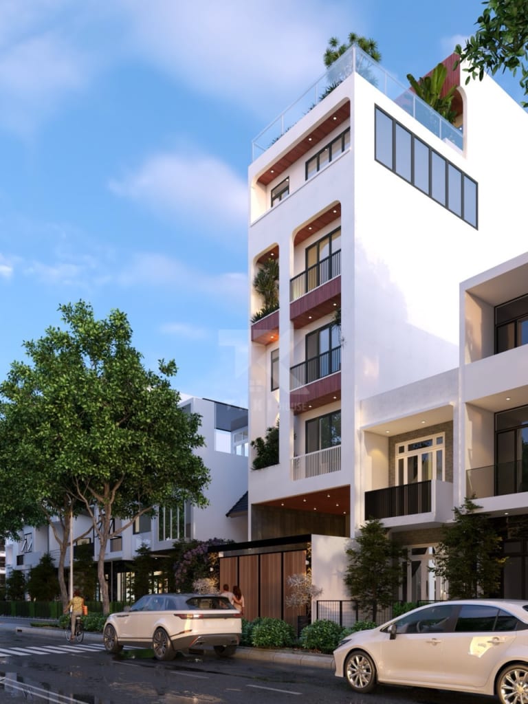 Trọn gói phần thô, hoàn thiện nhà ở kết hợp lưu trú với sơn nước mặt tiền hiện đại