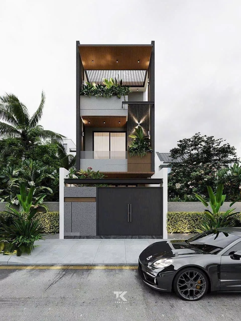 Thiết kế nhà phố 2 tầng 1 tum hiện đại, tối giản và cực sang trọng 3 Mặt tiền thiết kế nhà phố 2 tầng 1 tum hiện đại sang trọng