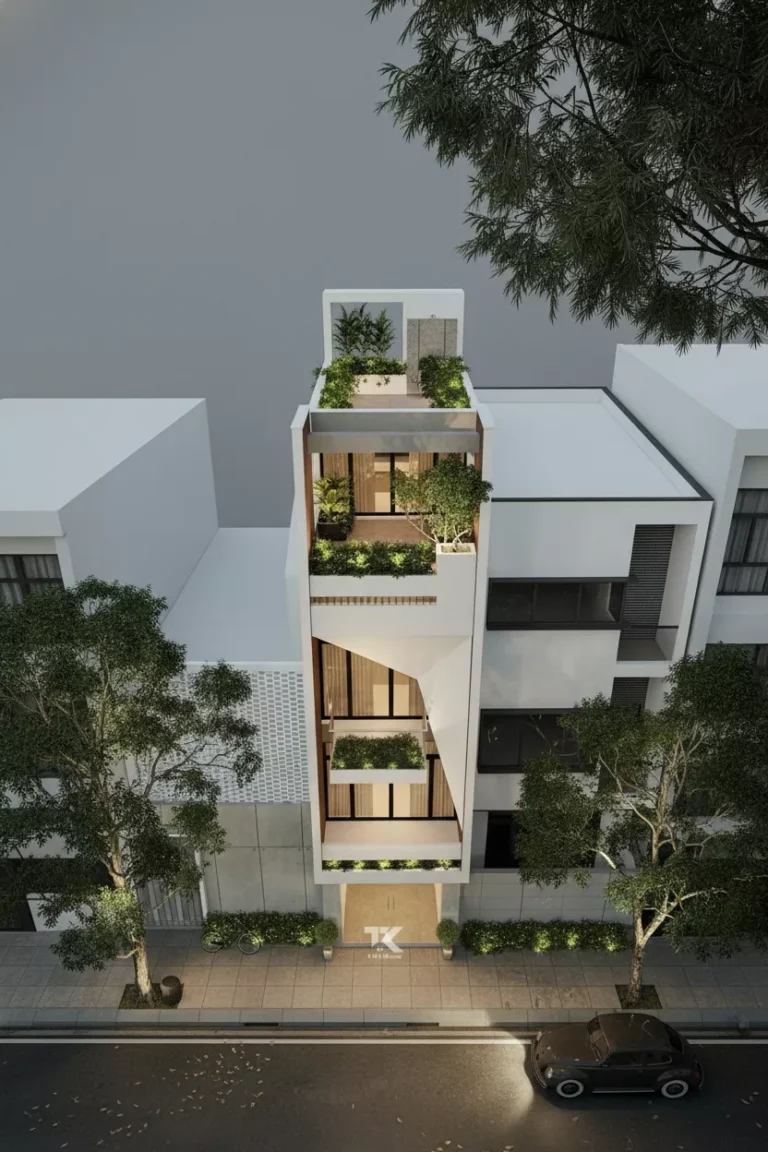 mặt tiền nhà 4 tầng hiện đại với thiết kế độc đáo và sang trọng